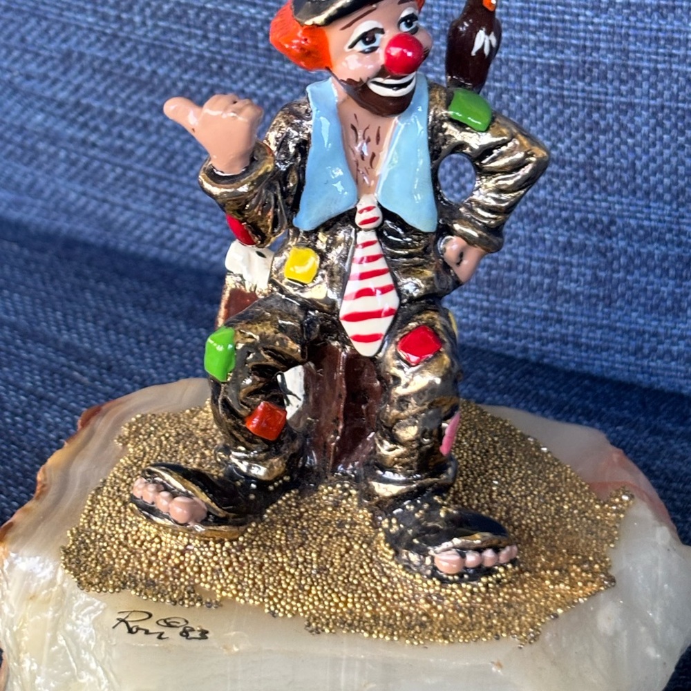 RON LEE Circus Clown 1983 The Hobo Clown Fisherman 24 K Gold Signed Yellow Hair